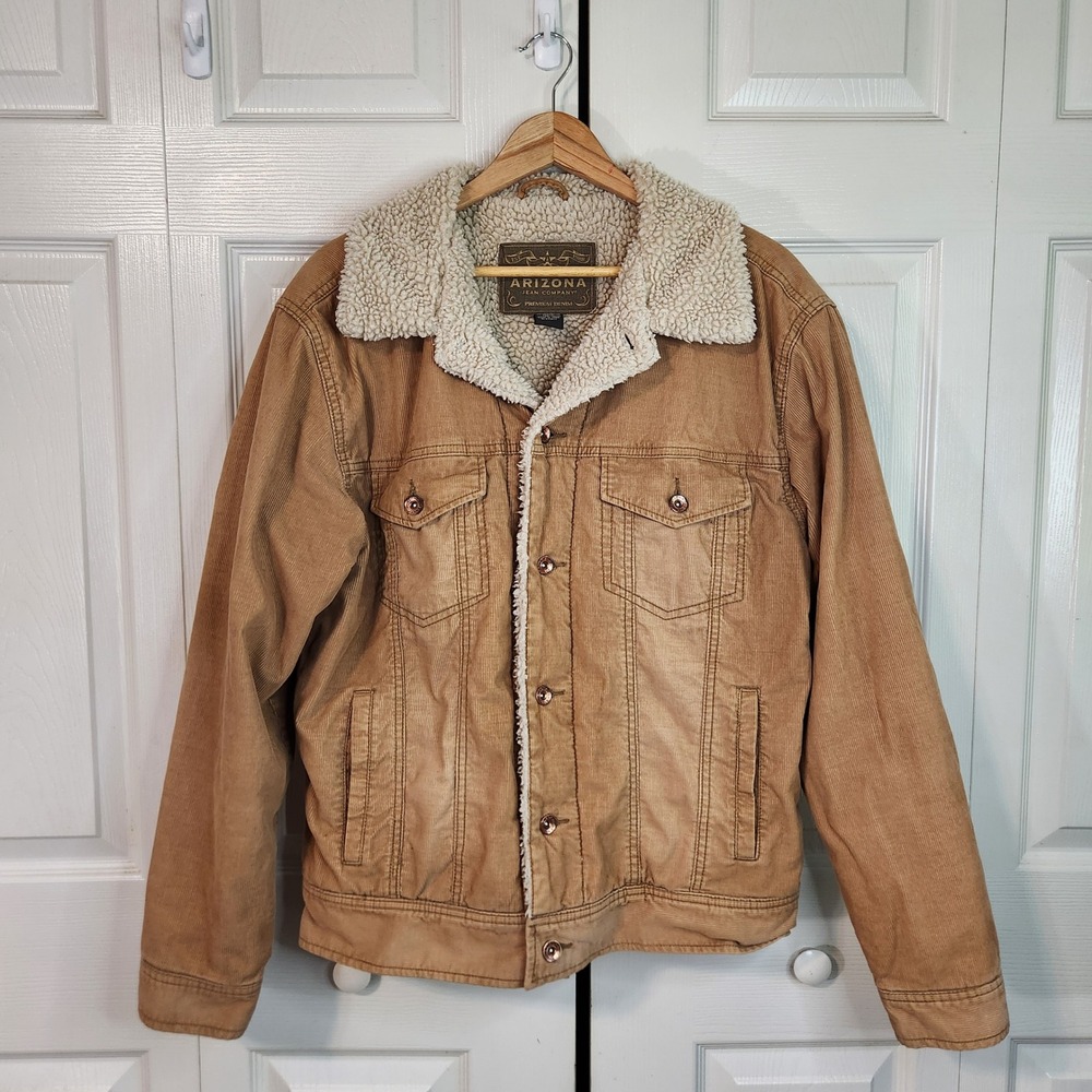 Arizona Jean Company Mens Tan Corduroy Sherpa Lined Trucker Jacket Medium